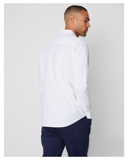 Threadbare White 'leonhard' Geometric Print Long Sleeve Shirt Cotton for men