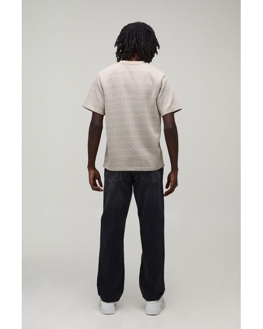 BoohooMAN Gray Regular Fit Jacquard T-Shirt for men