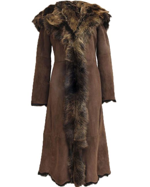 Infinity Leather Brown Suede Toscana Sheepskin Hooded Trench Coat-Rushden