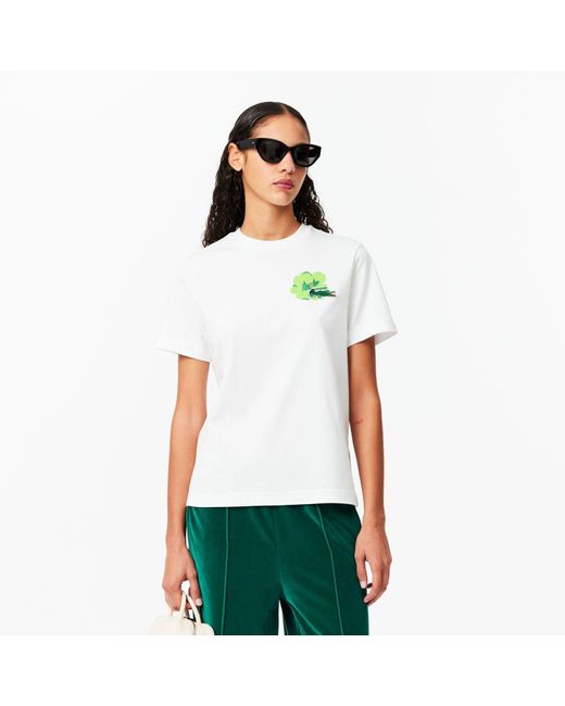 Lacoste T-shirt Met Bloemenprint In Wit in het White voor heren
