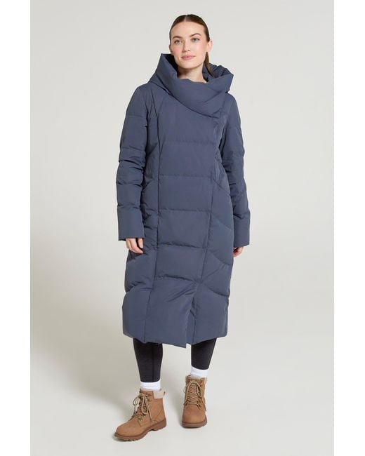 Mountain Warehouse Blue Cosy Wrap Long Down Jacket Water Resistant Hooded Full Zip Winter Coat
