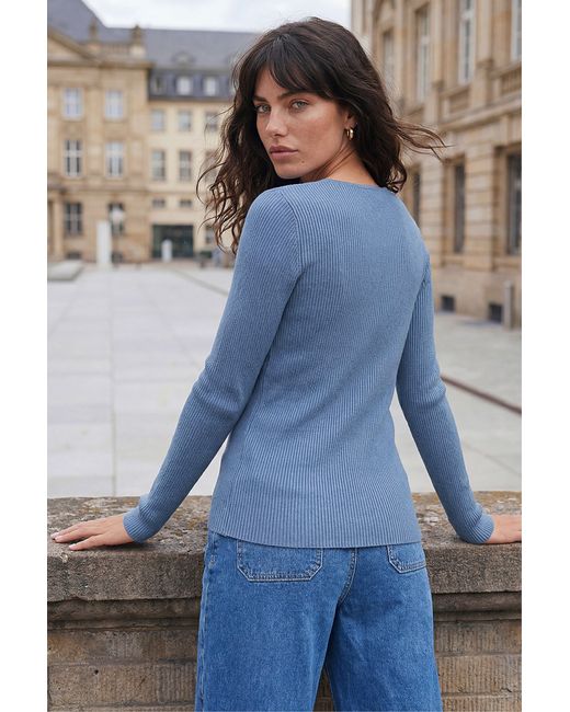 Roman Blue Pearl Ribbed Knit Jumper