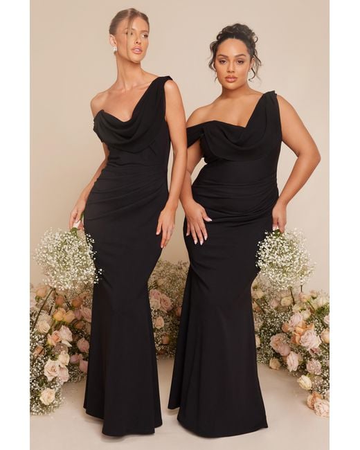 Quiz Black Asymmetric Cowl Neck Maxi Dress