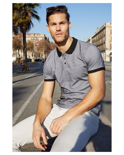 Threadbare Gray 'Joey' Two Tone Cotton Pique Polo Shirt for men