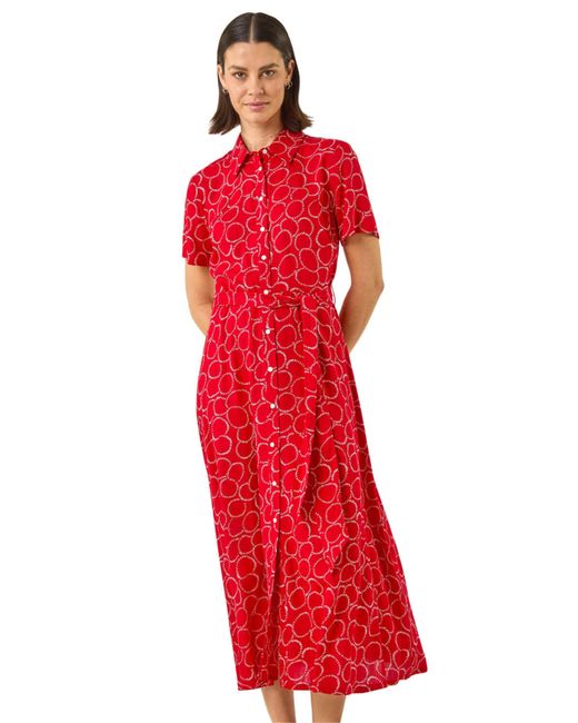 Roman Red Geo Print Belted Shirt Dress