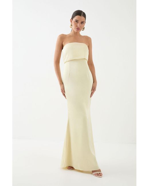 MissPap White Premium Satin Bandeau Overlay Bridesmaid Dress