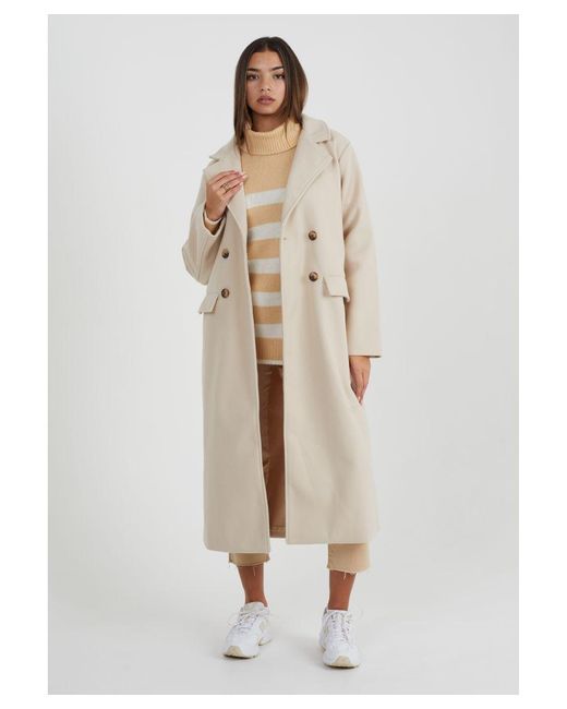 Brave Soul Natural 'Annabell' Double Breasted Faux Wool Longline Coat