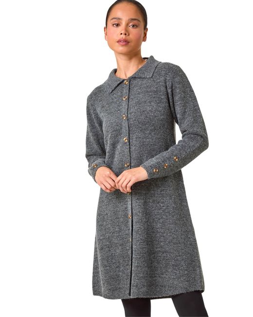 Roman Gray Petite Collared Knit Shift Dress