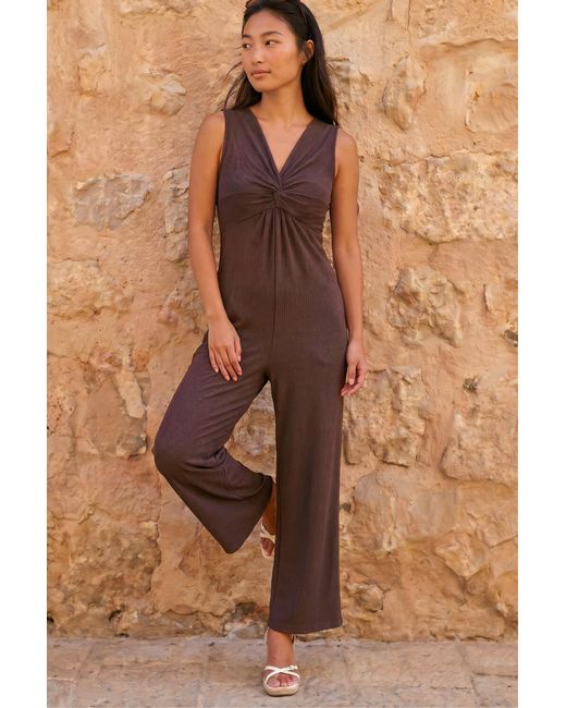 Roman Brown Petite Textured Jumpsuit
