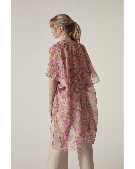 James Lakeland Natural Rose Print Beach Kaftan Cover-Up