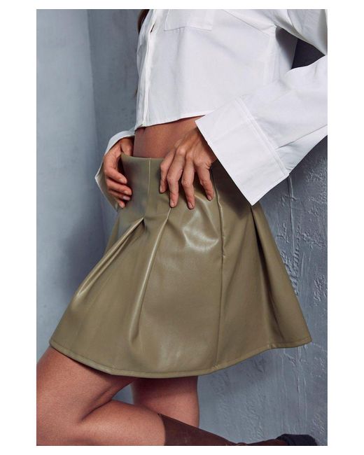 MissPap White Leather Look Pleated Skirt