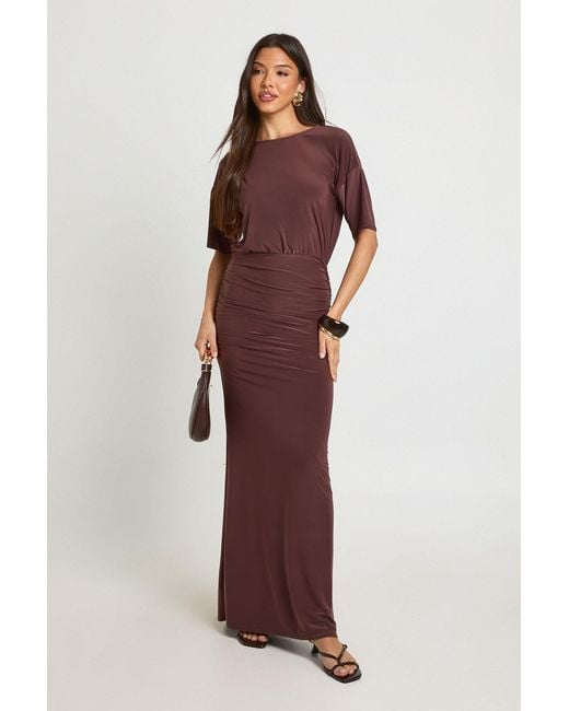 Boohoo Super Soft Ruched Waist Flared Sleeve Maxi Dress