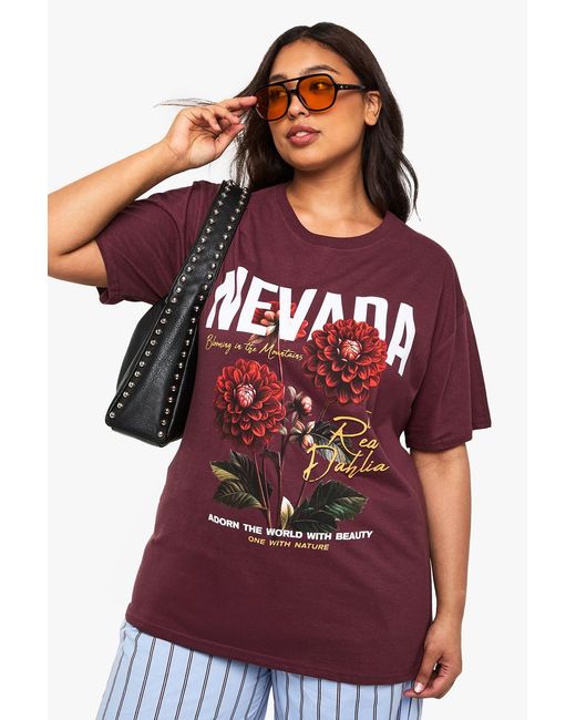 Boohoo Red Plus Nevada Dahlias Printed T-Shirt