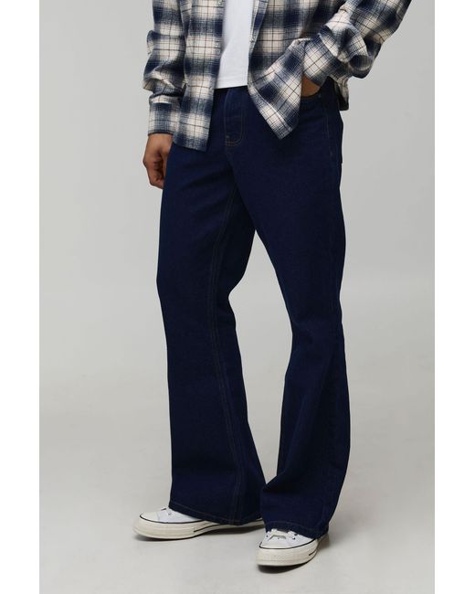 BoohooMAN Blue Pocket Embroidery Rigid Flared Jeans for men