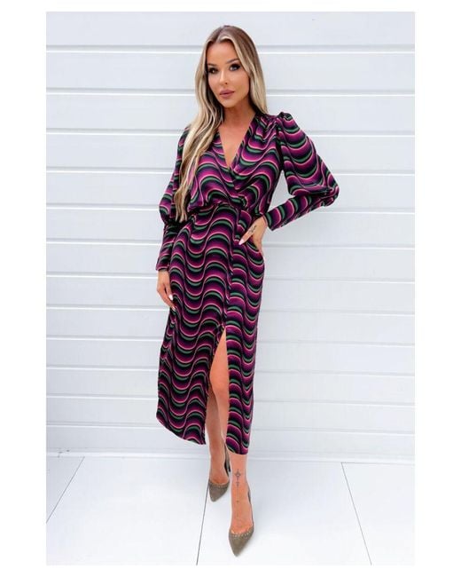 AX Paris Multicolor Multi Printed Long Sleeve Wrap Top Midi Dress