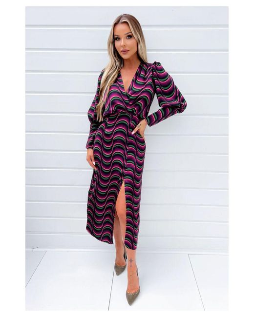 AX Paris Multicolor Multi Printed Long Sleeve Wrap Top Midi Dress