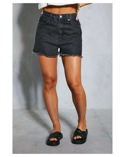 MissPap Gray High Waist Raw Hem Denim Shorts