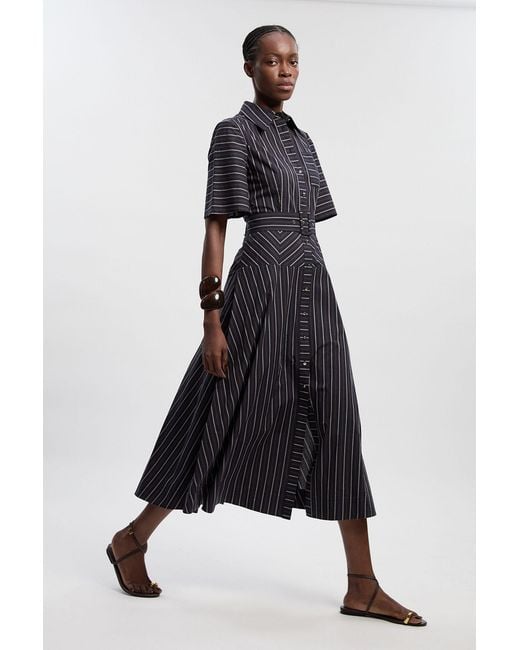 Karen Millen Black Cotton Stripe Woven Shirt Dress