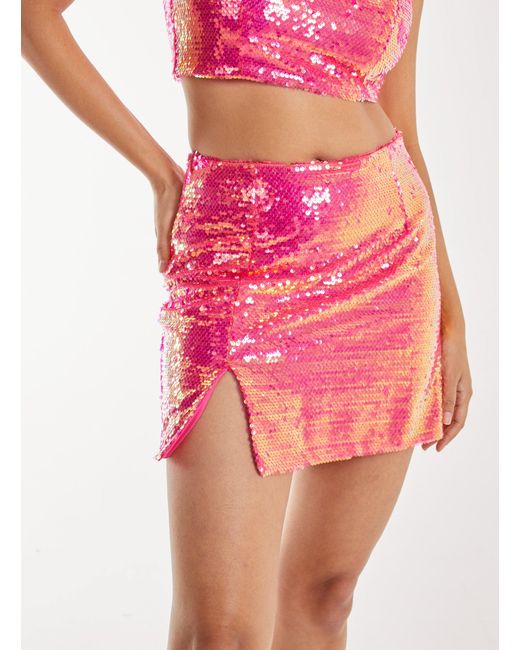 Pink Vanilla Pink Sequin Mini Skirt With Split