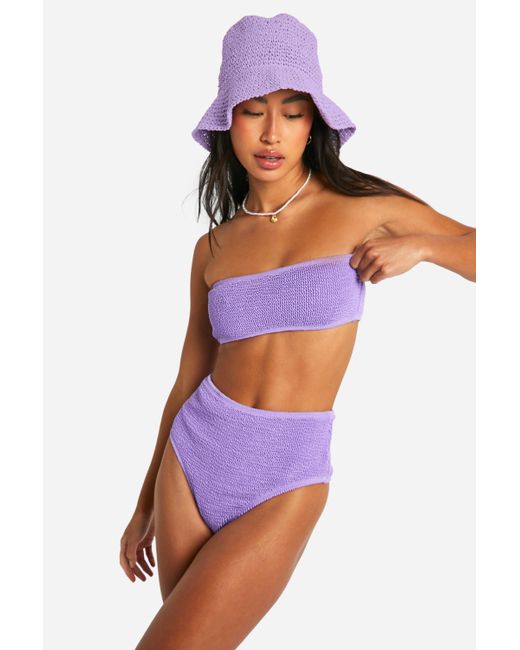Boohoo Purple Premium Crinkle High Waisted Bikini Brief