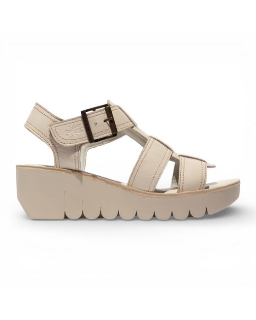 Fly London Metallic Yudd236Fly Off Leather Wedge Sandals