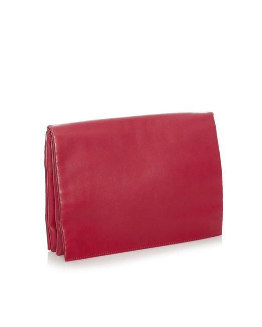 Céline Vintage Trio Leather Bag Red Calf Leather