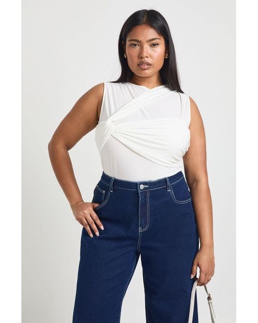 Boohoo Blue Plus Matte Slinky Twist Front Detail Sleeveless Top