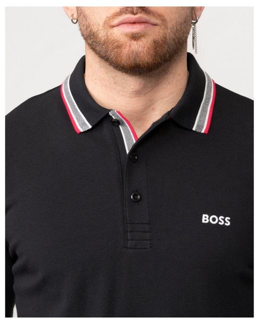 Boss Black Boss Plisy Long Sleeve Contrast Collar Polo for men