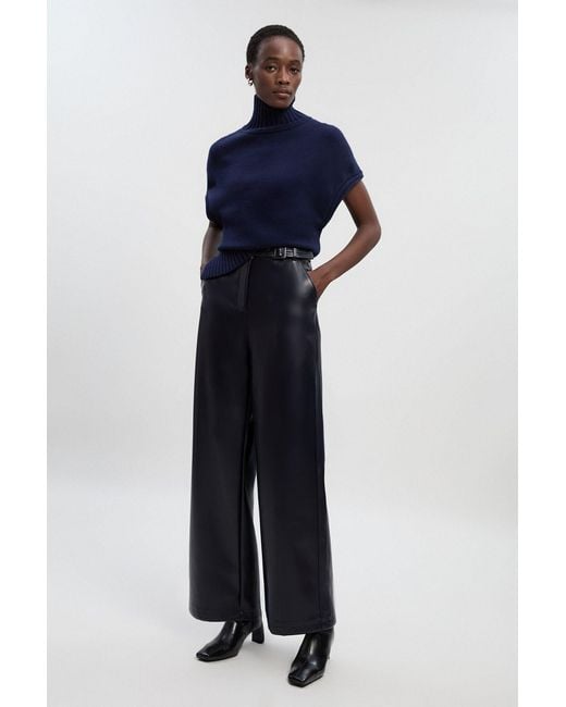 Karen Millen Blue Faux Leather Belt Detail Trousers