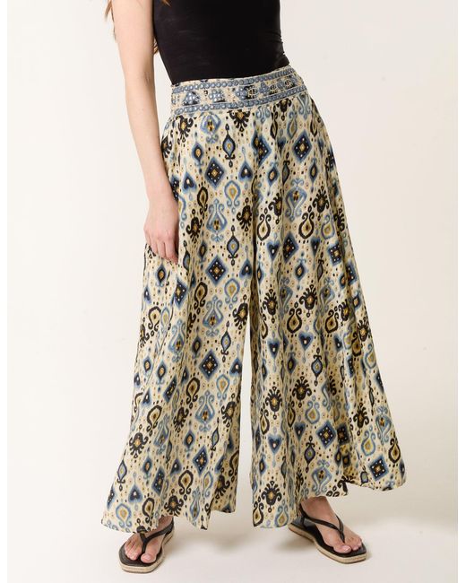 Blue Vanilla White Shirred Wide Leg Trouser
