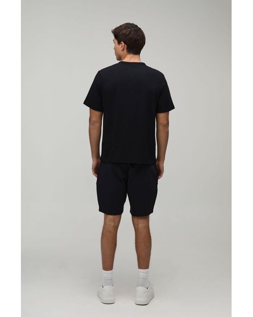 BoohooMAN Black Slim Fit Waffle Henley T-Shirt for men
