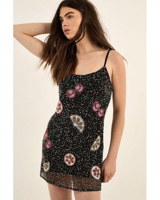 Nasty Gal Black Fruit Embellished Strappy Mini Dress