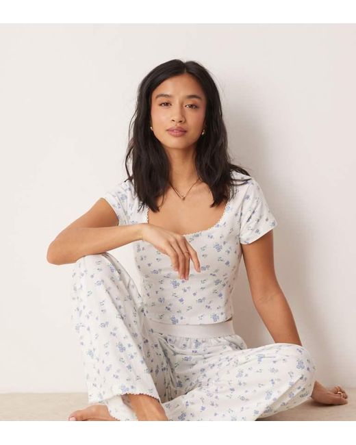 ASOS White Design Mix & Match Pyjama Trouser With Exposed Waistband And Picot Trim