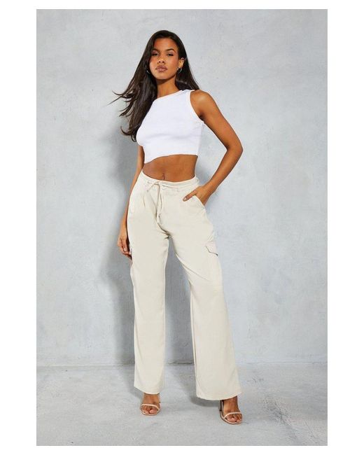 MissPap White Tie Waist Pocket Relaxed Cargo Trousers