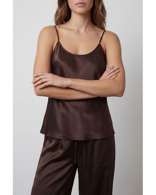 MissPap Brown Textured Satin Open Back Cami Top