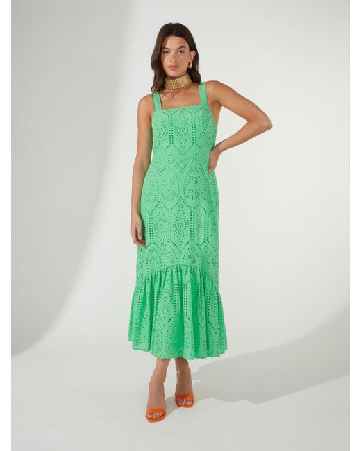 Ro&zo Green Tiered Hem Strappy Broderie Anglaise Dress