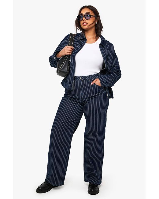 Boohoo Blue Plus Striped Wide Leg Jean