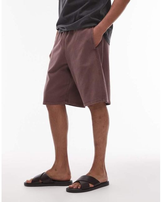 Topman Brown Long Short With Textured Panel for men