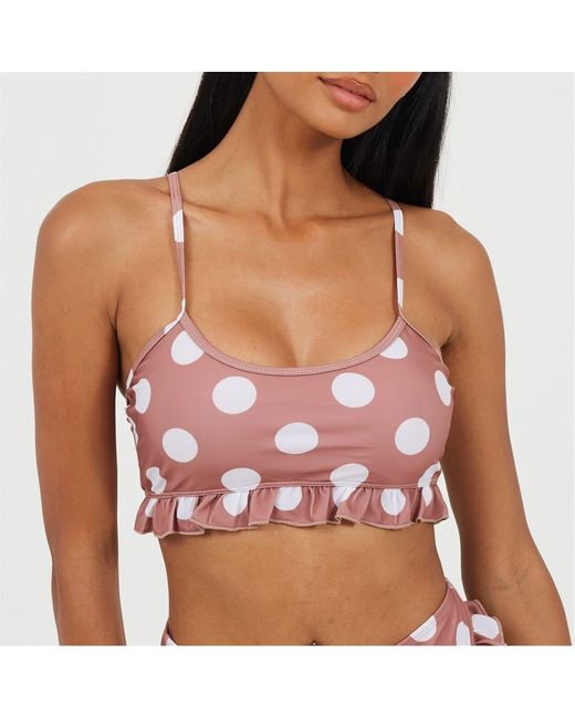 Brave Soul Multicolor Polka Dot Patterned Scoop Neck Bikini Top