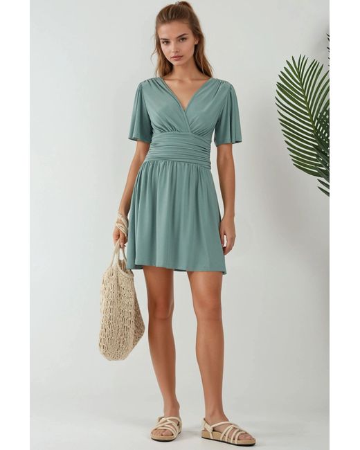 Hiccup Green V-Neck Short Sleeve Mini Dress