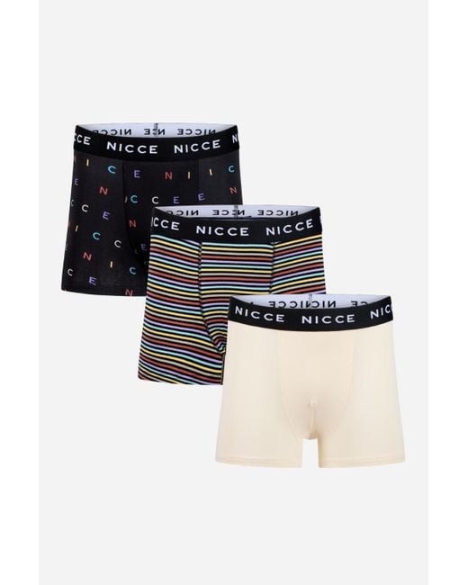 Nicce London Black Multi 3-Pack Cotton Rich Boxer Briefs With Logo Waistband And Graphic Designs for men