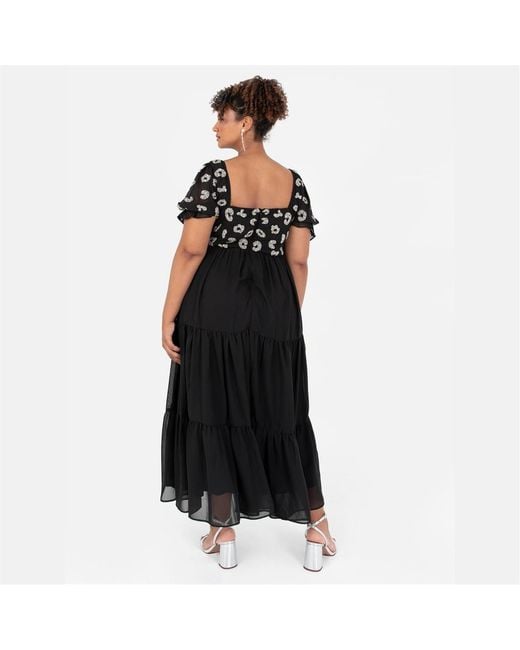 Lovedrobe Black Square Neck Short Sleeve Tiered Dress