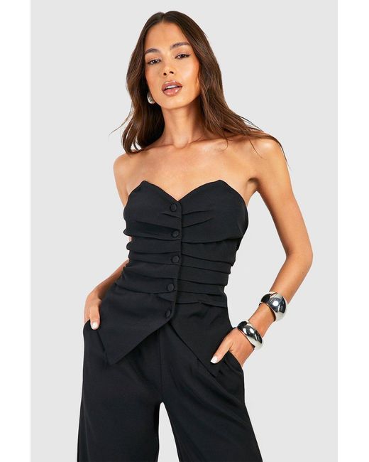 Boohoo Blue Ruched Button Front Tailored Waistcoat
