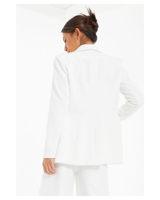 Quiz White Embellished Trim Tailored Blazer