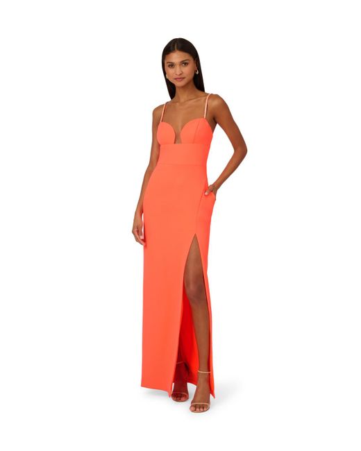Adrianna Papell Red Stretch Crepe Gown With Slit