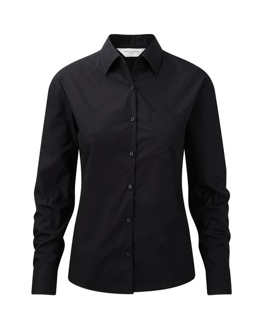 Russell Black Jerzees Ladies/ Long Sleeve Pure Cotton Work Shirt