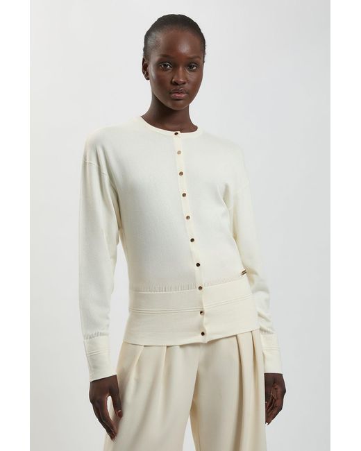 Karen Millen Natural Forever Viscose Blend Knitted Stitch Detail Balloon Sleeve Cardigan