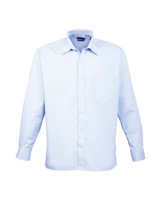 PREMIER Blue Poplin Long-Sleeved Shirt (Light) for men