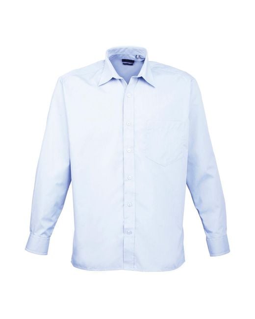 PREMIER Blue Poplin Long-Sleeved Shirt (Light) for men