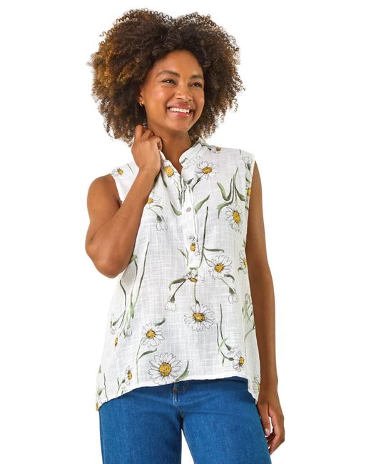 Roman White Daisy Print V-Neck Vest